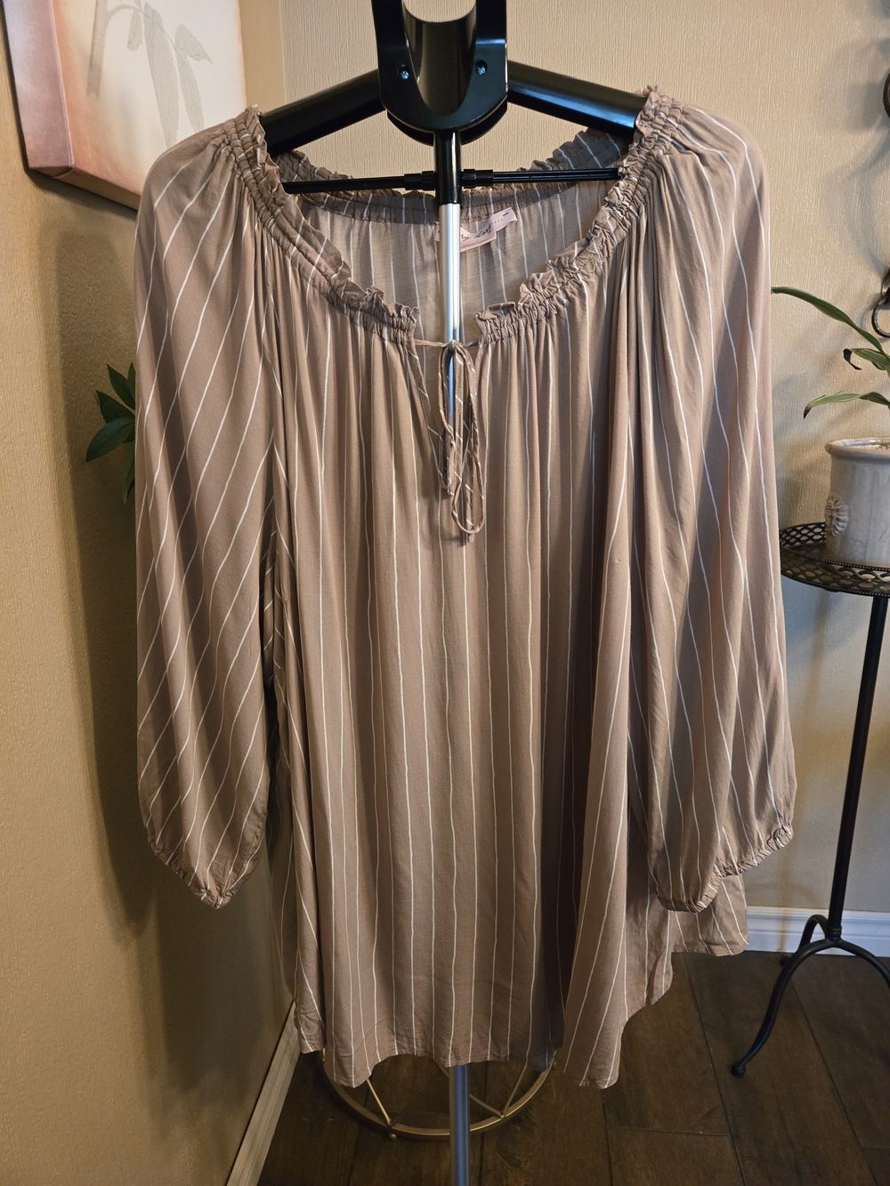 Penningtons Womens Plus Striped Peasant Blouse - Lightweight Long Sleeve Top